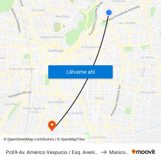 Pc69-Av. Américo Vespucio / Esq. Avenida Vitacura to Manicomio map