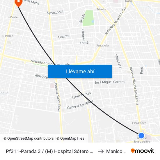 Pf311-Parada 3 / (M) Hospital Sótero Del Río to Manicomio map