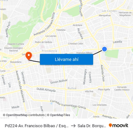 Pd224-Av. Francisco Bilbao / Esq. Av. S. Elcano to Sala Dr. Borquez Silva map