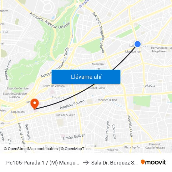 Pc105-Parada 1 / (M) Manquehue to Sala Dr. Borquez Silva map