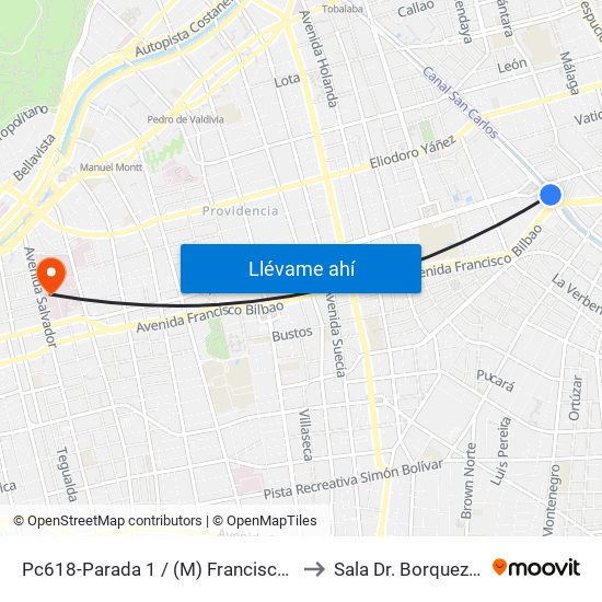 Pc618-Parada 1 / (M) Francisco Bilbao to Sala Dr. Borquez Silva map