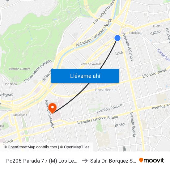 Pc206-Parada 7 / (M) Los Leones to Sala Dr. Borquez Silva map