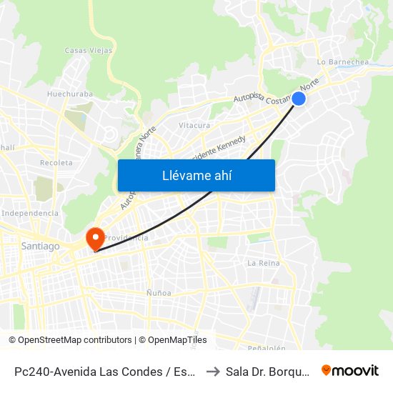 Pc240-Avenida Las Condes / Esq. Pamplona to Sala Dr. Borquez Silva map