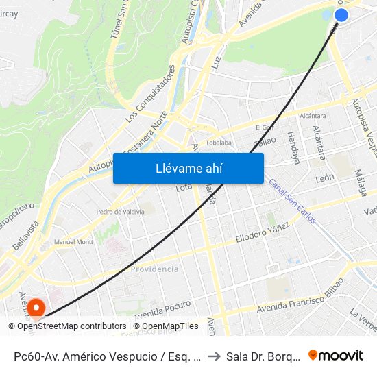 Pc60-Av. Américo Vespucio / Esq. Av. Pdte. Kennedy to Sala Dr. Borquez Silva map