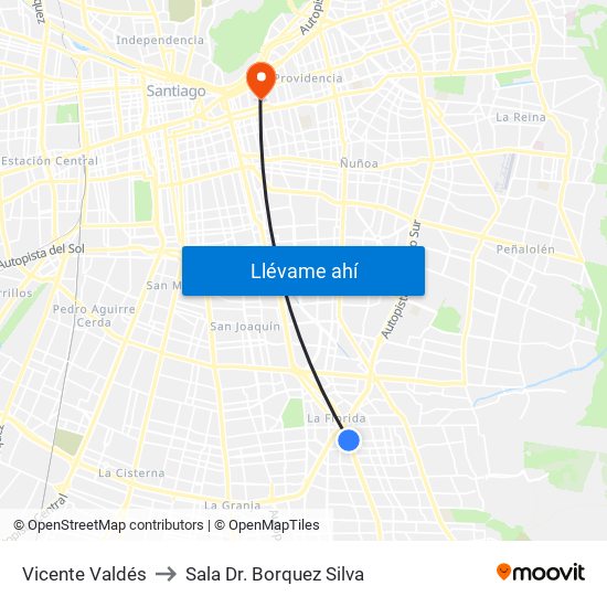 Vicente Valdés to Sala Dr. Borquez Silva map