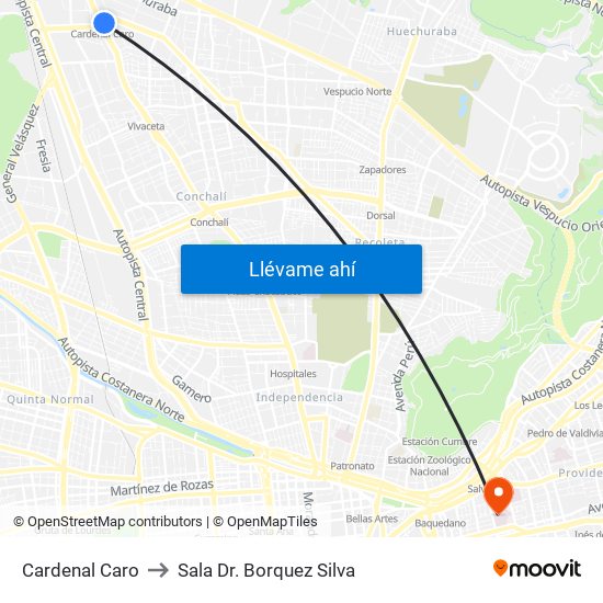 Cardenal Caro to Sala Dr. Borquez Silva map