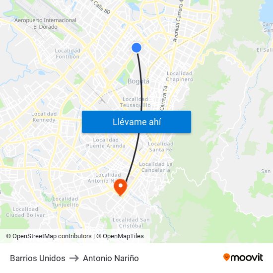 Barrios Unidos to Barrios Unidos map
