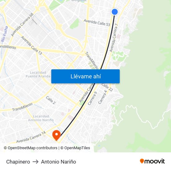 Chapinero to Antonio Nariño map