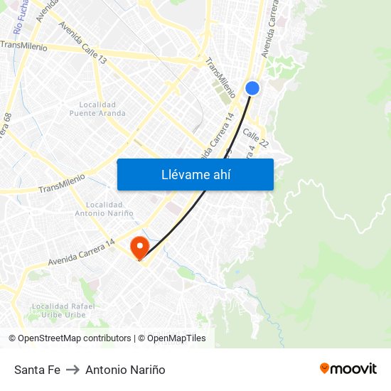 Santa Fe to Antonio Nariño map