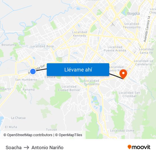 Soacha to Antonio Nariño map