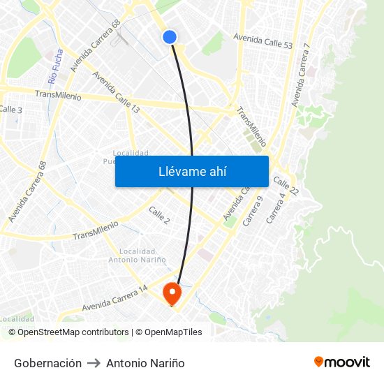 Gobernación to Antonio Nariño map