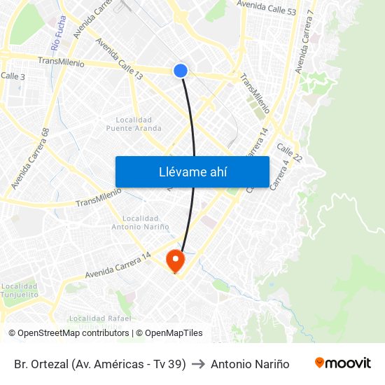 Br. Ortezal (Av. Américas - Tv 39) to Antonio Nariño map