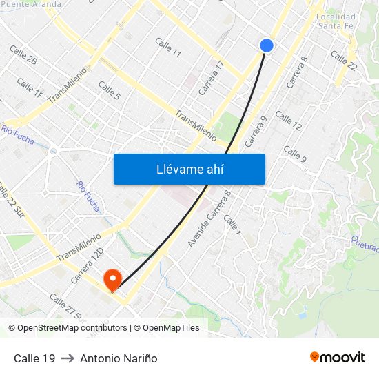 Calle 19 to Antonio Nariño map