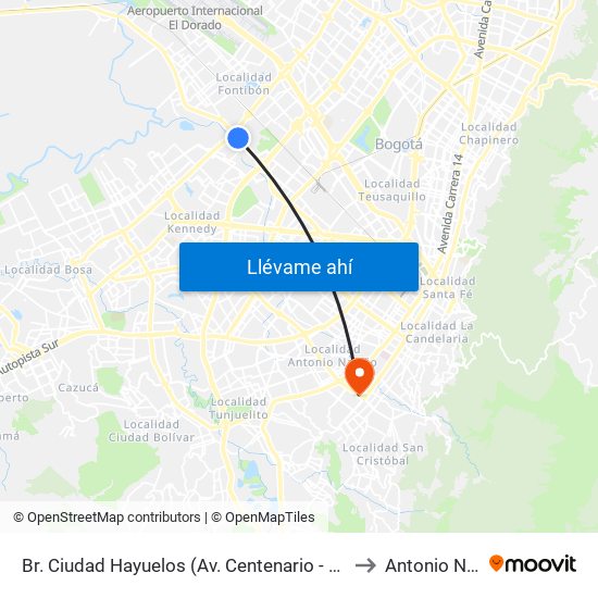 Br. Ciudad Hayuelos (Av. Centenario - Av. C. De Cali) to Antonio Nariño map