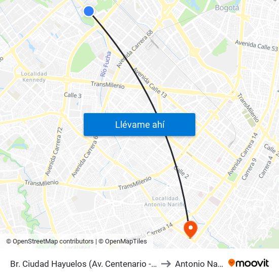 Br. Ciudad Hayuelos (Av. Centenario - Kr 78g) to Antonio Nariño map