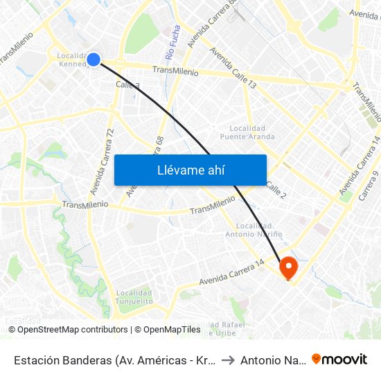 Estación Banderas (Av. Américas - Kr 78a) (A) to Antonio Nariño map