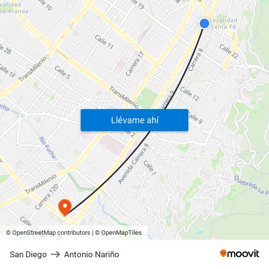 San Diego to Antonio Nariño map