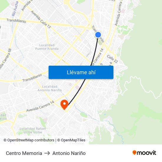 Centro Memoria to Antonio Nariño map