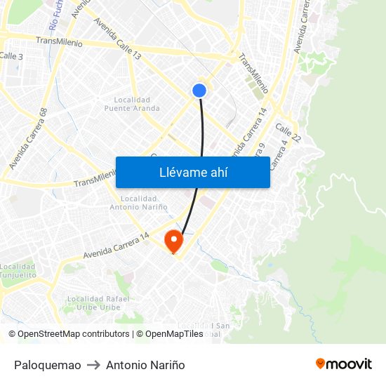 Paloquemao to Antonio Nariño map