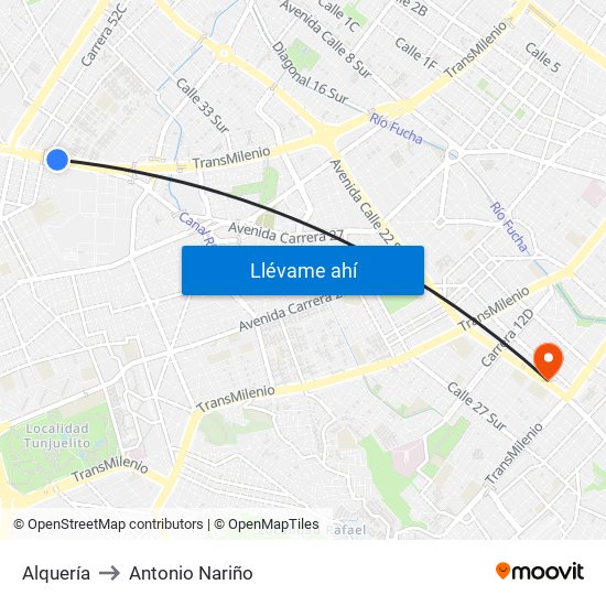 Alquería to Antonio Nariño map