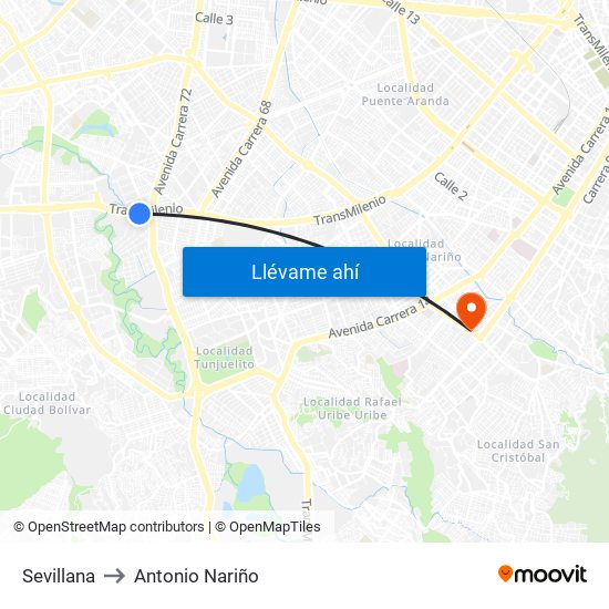 Sevillana to Antonio Nariño map