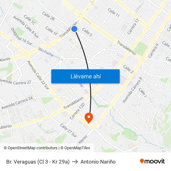 Br. Veraguas (Cl 3 - Kr 29a) to Antonio Nariño map