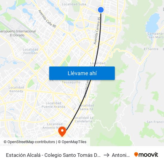 Estación Alcalá - Colegio Santo Tomás Dominicos (Auto Norte - Cl 136) to Antonio Nariño map