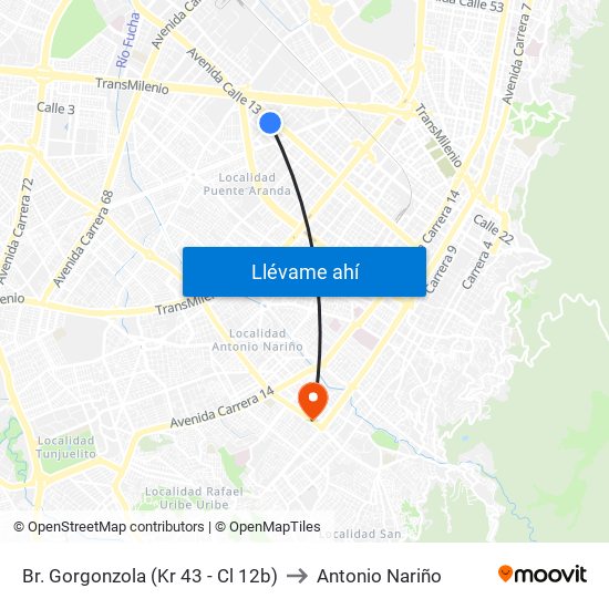 Br. Gorgonzola (Kr 43 - Cl 12b) to Antonio Nariño map