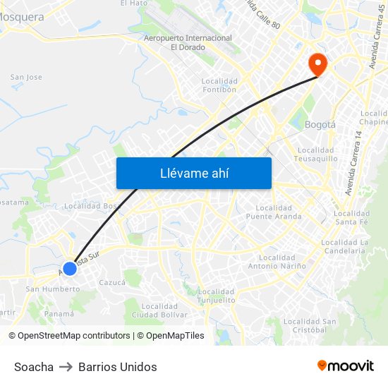 Soacha to Barrios Unidos map