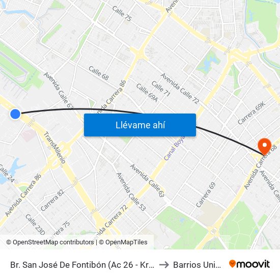 Br. San José De Fontibón (Ac 26 - Kr 96a) to Barrios Unidos map