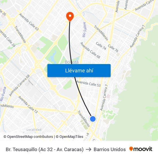 Br. Teusaquillo (Ac 32 - Av. Caracas) to Barrios Unidos map