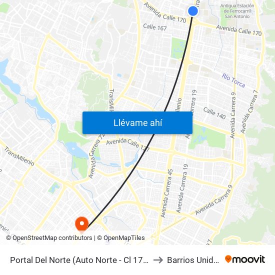 Portal Del Norte (Auto Norte - Cl 174a) to Barrios Unidos map