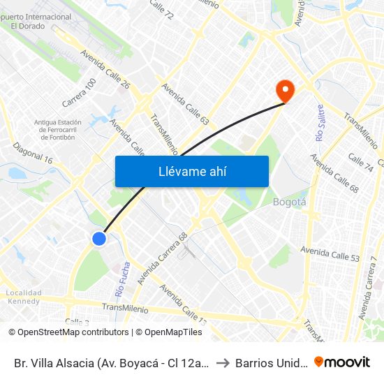 Br. Villa Alsacia (Av. Boyacá - Cl 12a) (A) to Barrios Unidos map