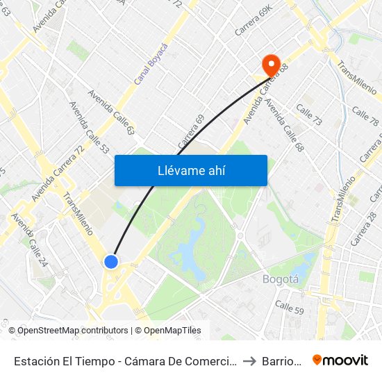 Estación El Tiempo - Cámara De Comercio De Bogotá (Ac 26 - Kr 68b Bis) to Barrios Unidos map