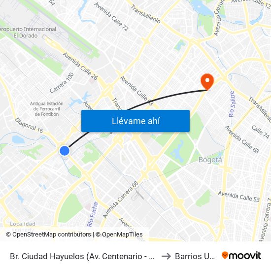 Br. Ciudad Hayuelos (Av. Centenario - Av. C. De Cali) to Barrios Unidos map