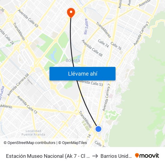 Estación Museo Nacional (Ak 7 - Cl 29) to Barrios Unidos map