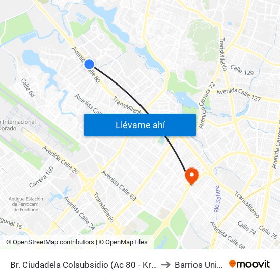 Br. Ciudadela Colsubsidio (Ac 80 - Kr 112a) to Barrios Unidos map