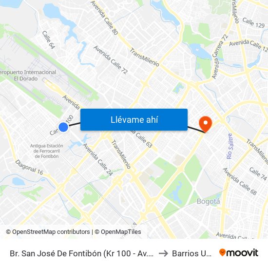 Br. San José De Fontibón (Kr 100 - Av. Esperanza) to Barrios Unidos map