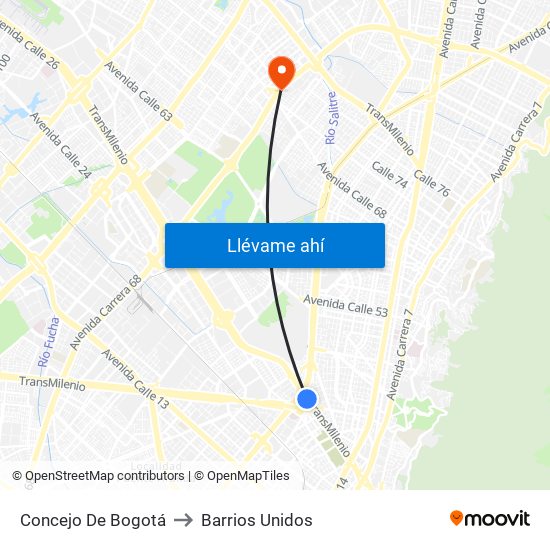 Concejo De Bogotá to Barrios Unidos map
