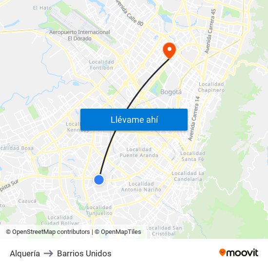 Alquería to Barrios Unidos map