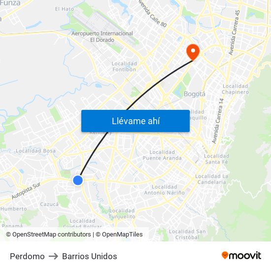 Perdomo to Barrios Unidos map
