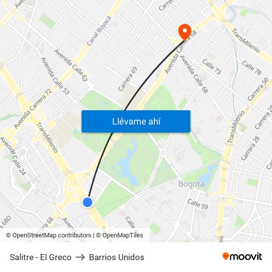 Salitre - El Greco to Barrios Unidos map
