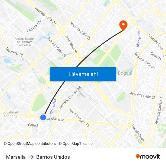 Marsella to Barrios Unidos map