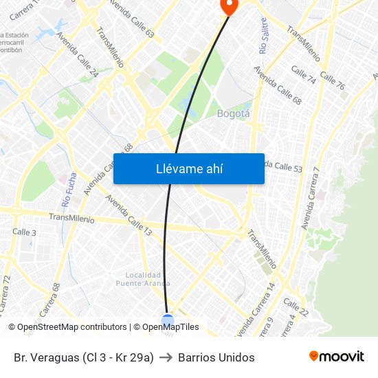 Br. Veraguas (Cl 3 - Kr 29a) to Barrios Unidos map