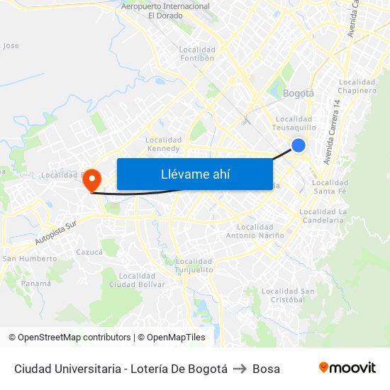 Ciudad Universitaria - Lotería De Bogotá to Bosa map