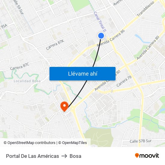 Portal De Las Américas to Bosa map