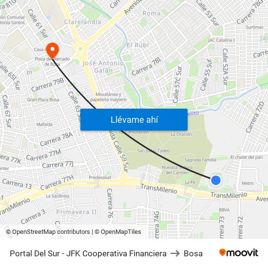 Portal Del Sur - JFK Cooperativa Financiera to Bosa map