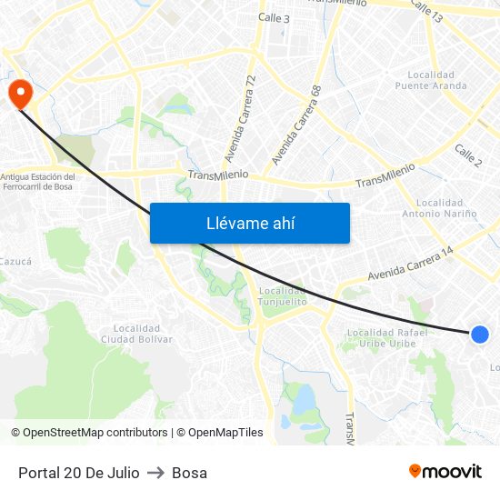 Portal 20 De Julio to Bosa map