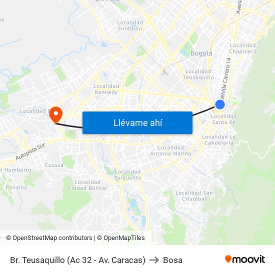 Br. Teusaquillo (Ac 32 - Av. Caracas) to Bosa map