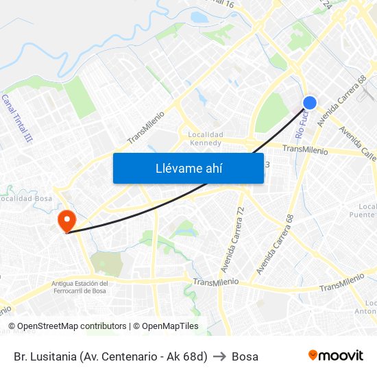 Br. Lusitania (Av. Centenario - Ak 68d) to Bosa map